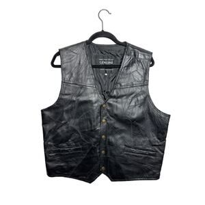 Giovanni Navarre Leather Company Italian Stone Design Black Leather Vest XXL